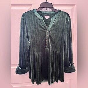 Emerald Green Velvet Button-Up Top size L